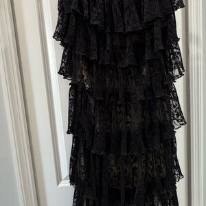 Elegant Black Lace Ruffle Dress